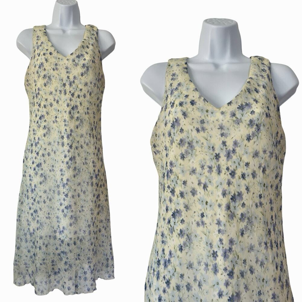 Vintage Sense Ditsy Floral‎ Y2K Fairy V Neck Midi Dress Size M Cottage Prairie